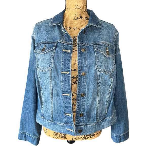 Faded Glory Jackets & Blazers - Faded Glory Women’s Button Front Medium/Dark Wash Blue Denim Jean Jacket Size 1X